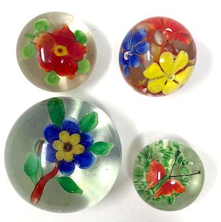 Assorted Floral & Butterfly Art Glass Paperweights 