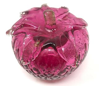 Rossi Cranberry Art Glass Paperweight in Strawberry Form 