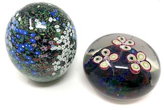 Two Floral Bouquet Art Glass Paperweights 
