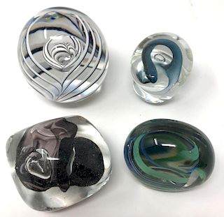 Four Contemporary Art Glass Paperweights 