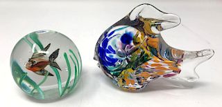 Two Acquatic Fish Art Glass Paperweights