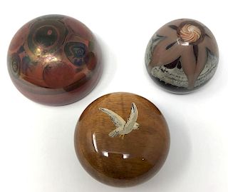 Two Art Glass and Wood Paperweights 