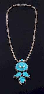 Lone Mountain Spider Web Turquoise Necklace