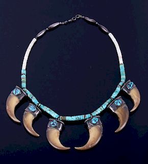 Navajo Carico Lake Turquoise & Bear Claw Necklace