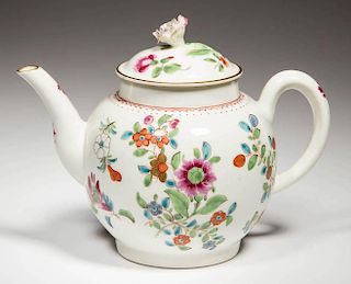 ENGLISH WORCESTER PORCELAIN GLOBULAR TEAPOT AND A COVER