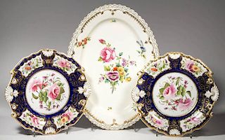 ENGLISH STAFFORDSHIRE AND SHROPSHIRE PORCELAIN DINNER AND DESSERT WARES, LOT OF THREE
