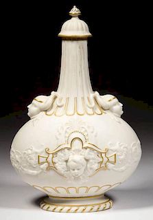 ENGLISH PARIAN PORCELAIN MASK-MOLDED BOTTLE AND COVER