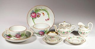 GERMAN MEISSEN AND CONTINENTAL PORCELAIN CUPS AND SAUCERS AND CHILD'S TEA SET ARTICLES, LOT OF NINE