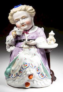 CONTINENTAL PORCELAIN FIGURAL TOBY-TYPE TEA CADDY OR SUGAR BOX