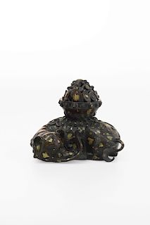 CHINESE PATINATED AND GOLD SPLASHED BRONZE CENSERS