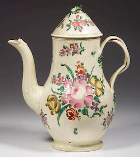 ENGLISH STAFFORDSHIRE POTTERY CREAMWARE COFFEE POT AND A COVER