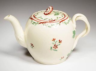 ENGLISH STAFFORDSHIRE OR LEEDS POTTERY CREAMWARE TEAPOT AND COVER