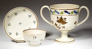 ENGLISH STAFFORDSHIRE POTTERY PEARLWARE DRINKING ARTICLES, LOT OF THREE