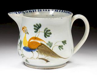ENGLISH STAFFORDSHIRE POTTERY PEARLWARE PEAFOWL SQUAT PITCHER