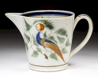 ENGLISH STAFFORDSHIRE POTTERY PEARLWARE PEAFOWL PITCHER
