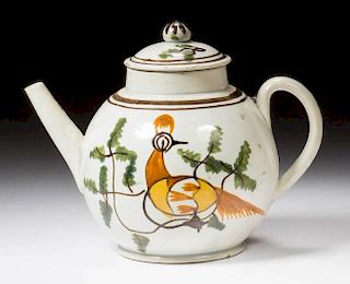 ENGLISH STAFFORDSHIRE POTTERY PEARLWARE PEAFOWL TOY TEAPOT AND COVER
