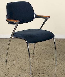 PAIR WOOD CHROME CHAIRS UPHOLSTERED BY THONET