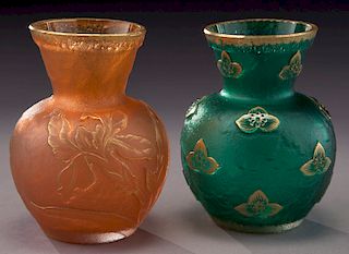 (2) Daum Nancy cameo glass vases,
