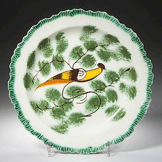 ENGLISH STAFFORDSHIRE POTTERY PEARLWARE PEAFOWL PLATE