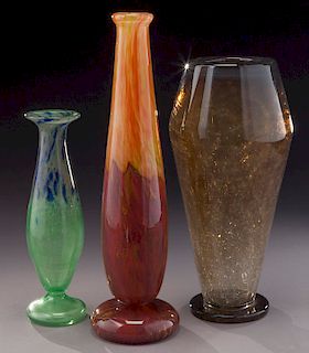 (3) Modeled Schneider glass vases,