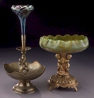 (2) Bohemian glass & metal items,