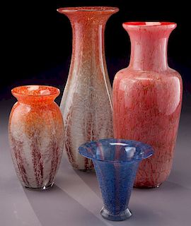 (4) European modeled glass vases,