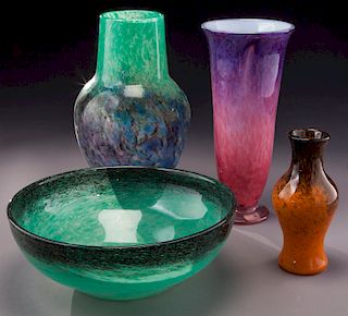 (4) Monart glass items,
