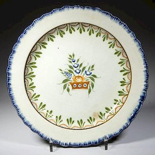 ENGLISH STAFFORDSHIRE POTTERY PEARLWARE BASKET-OF-FLOWERS PLATE