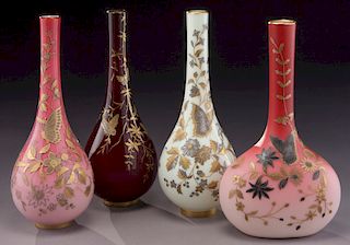 (4) Webb/Harrach satin glass vases