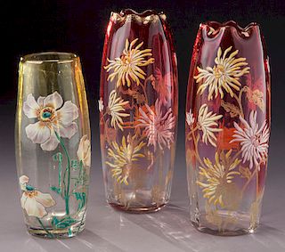 Mid-European enameled glass vases,