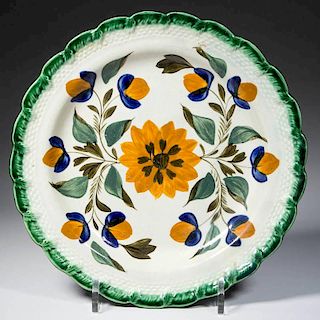 ENGLISH STAFFORDSHIRE POTTERY PEARLWARE FLORAL PLATE