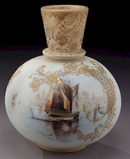 Mt. Washington Crown Milano scenic glass vase,