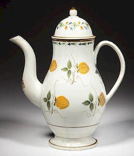 ENGLISH STAFFORDSHIRE POTTERY PEARLWARE COFFEE POT AND ASSOCIATED COVER