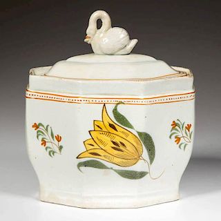 ENGLISH STAFFORDSHIRE POTTERY PEARLWARE SUGAR BOX AND COVER