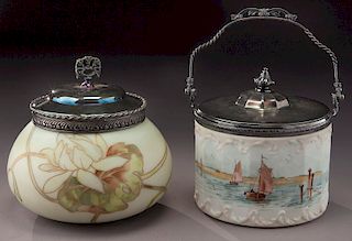 (2) Mt. Washington/Pairpoint covered jars,