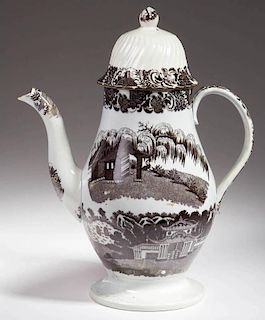 ENGLISH STAFFORDSHIRE POTTERY PEARLWARE COFFEE POT AND COVER