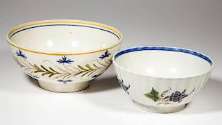 ENGLISH STAFFORDSHIRE POTTERY PEARLWARE BOWLS, LOT OF TWO