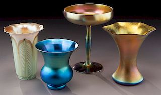 (4) Steuben iridescent glass vases,