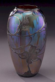 Loetz silver overlay blue vase