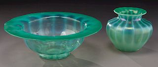 (2) Steuben oriental jade glass items,