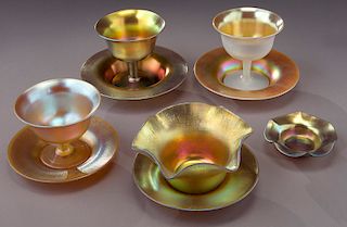 (5) Steuben iridescent gold items,