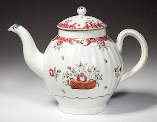 ENGLISH STAFFORDSHIRE POTTERY PEARLWARE MOLDED TEAPOT AND COVER