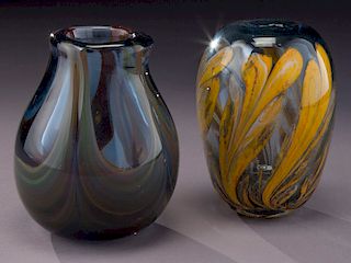 (2) Dominick Labino glass vases,