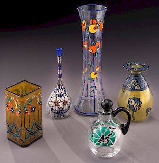 (5) French enameled glass vases,