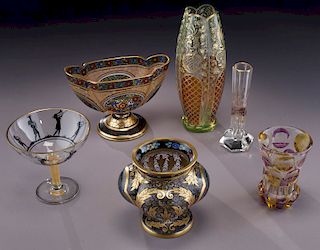 (6) Bohemian glass items,
