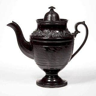ENGLISH STAFFORDSHIRE POTTERY CYPLES EGYPTIAN BLACK COFFEE POT AND COVER