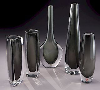 (5) Orrefors glass vases.