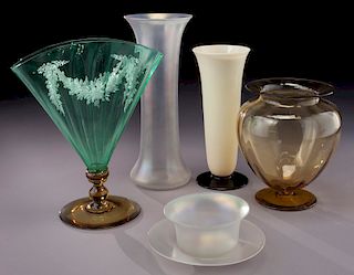 (5) Steuben glass items,