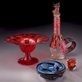 (4) Murano art glass items,
