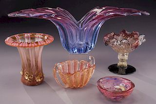 (5) Murano art glass items,